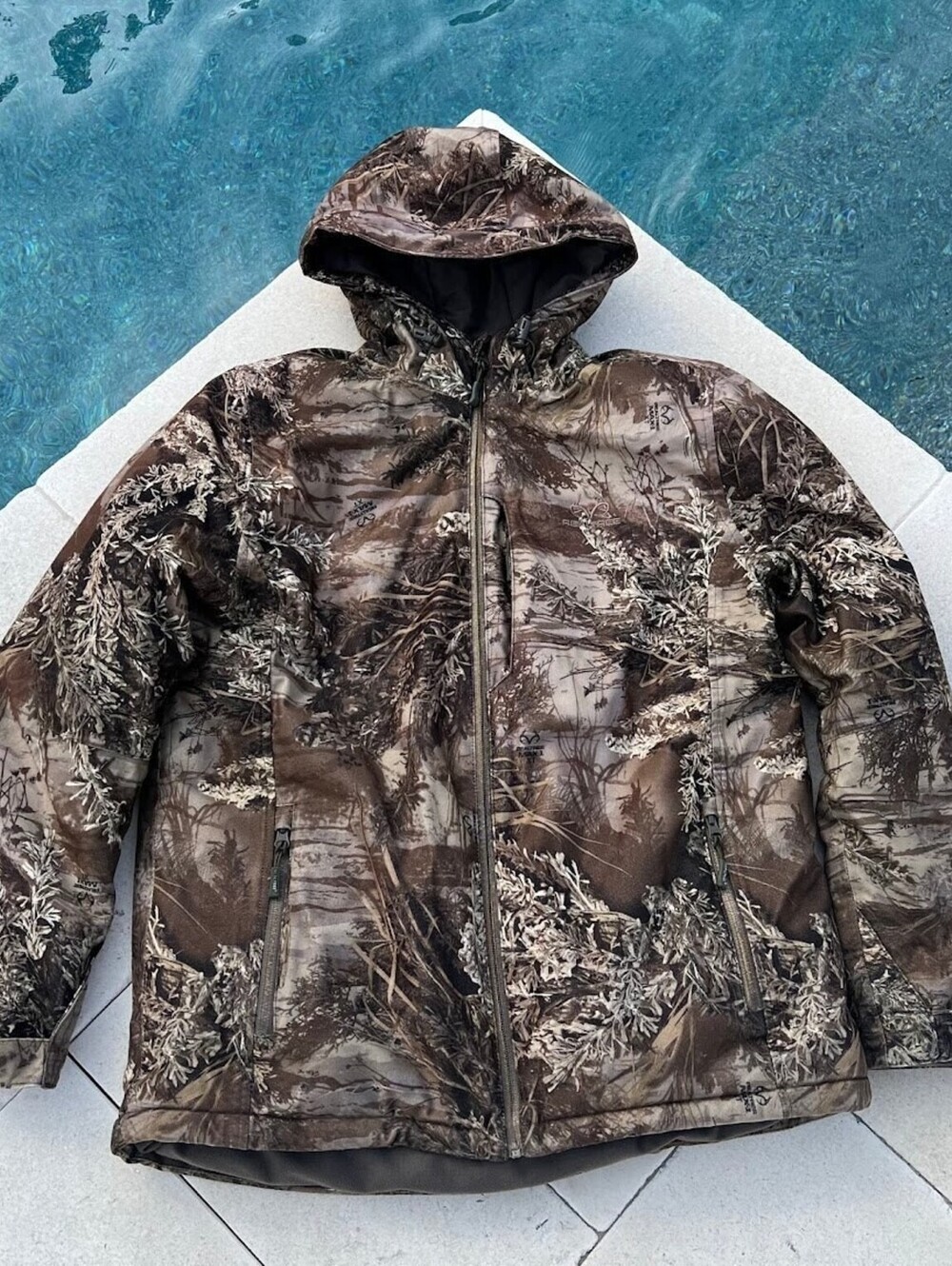 Realtree Jacket Mens Medium Brown Camouflage Hunting Winter Warm Hooded Used